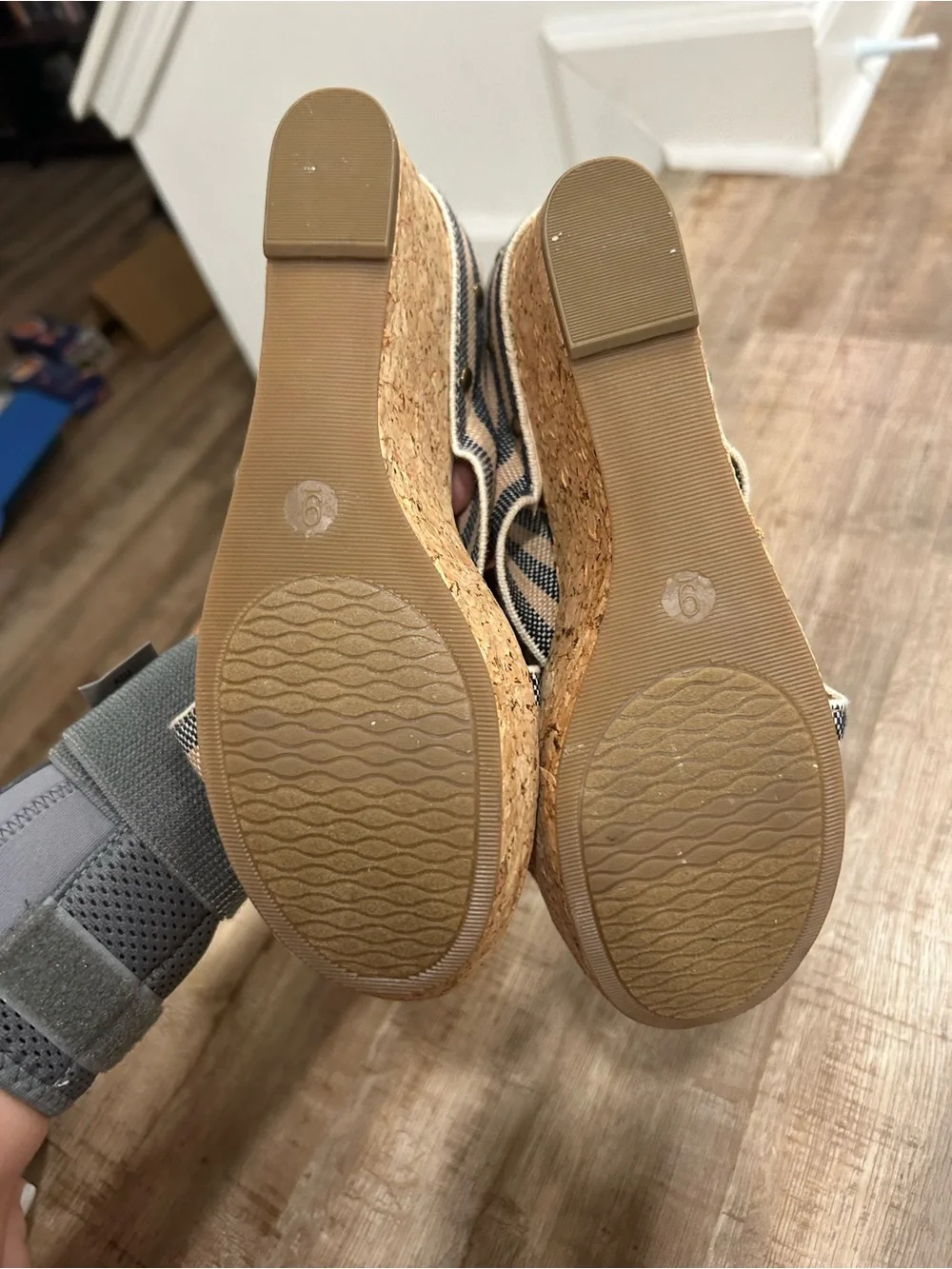 Merona Beige and Navy Striped Crisscross Wedge Sandals